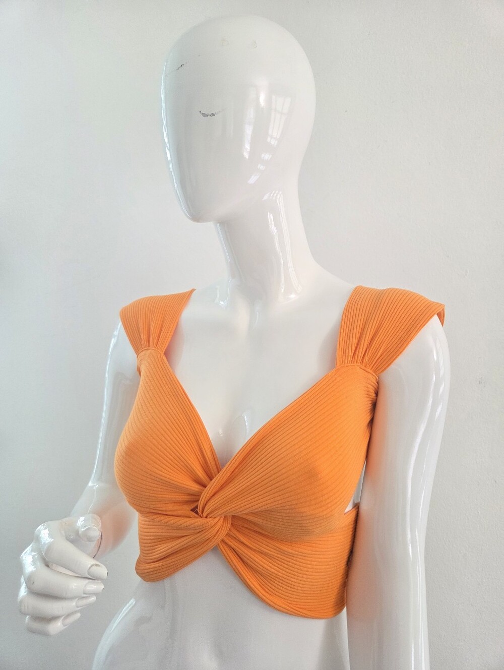 SHEIN Orange Ribbed Twist Front Crop Top Medium - Picture 4 of 12